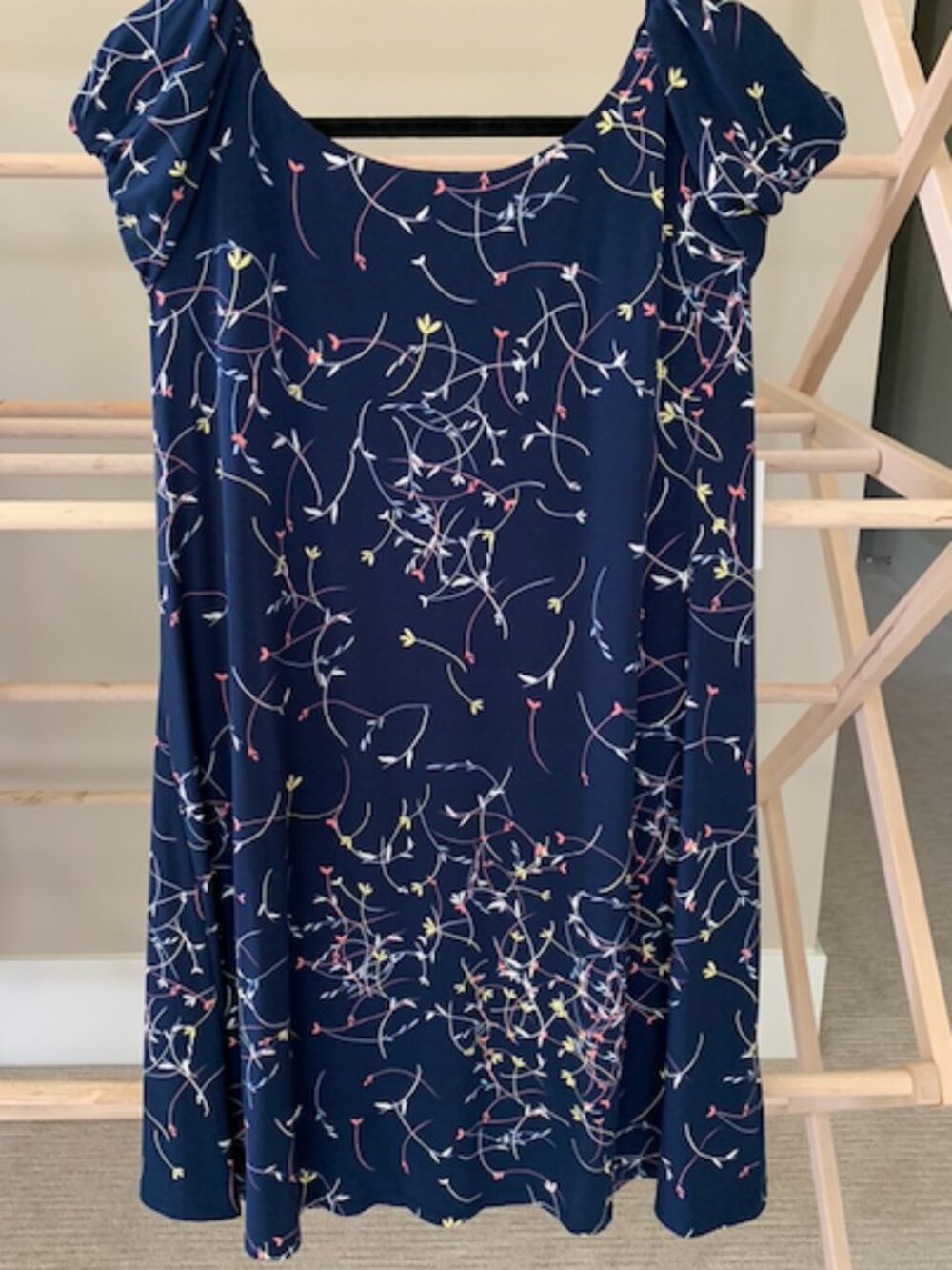 NWT CeCe Jardin Floral Naval Navy Scoop Neck Shift Dress Size Extra Large